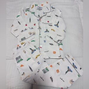 Petite Plume Kids New York Print White Pajama Set Sz 4